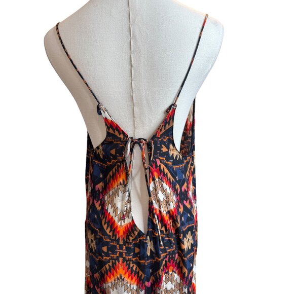 Zara Large Bohemian Beach Maxi Dress Deep V-Neck Aztec Print Tie-Back Sleeveless - Picture 5 of 12